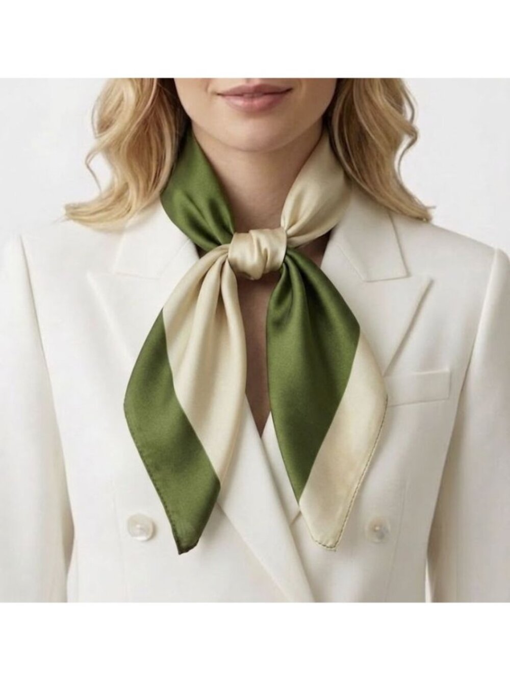 ⭐Elegant Silky Soft Scarf Bandana Handkerchief for Head Luxury Green Beige Hijab